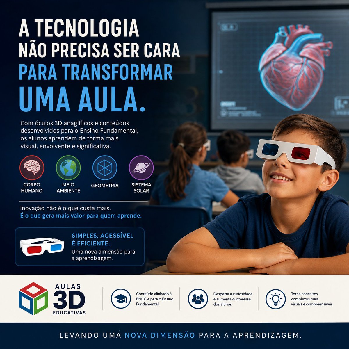 aulas3d's tweet photo. 💡 Tecnologia na educação não precisa ser cara para transformar uma aula.

👓 Com o 3D, conteúdos ganham vida e despertam a curiosidade dos alunos.

Inovação é gerar mais valor para quem aprende. 📚🚀

#Educação #Tecnologia #Aulas3D https://t.co/5sJSTtvSpC