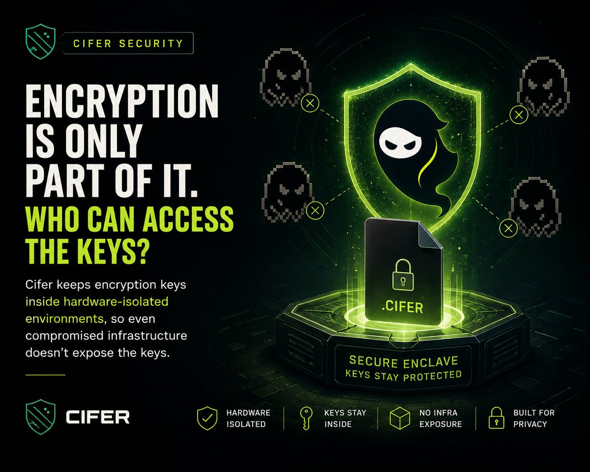 NjokuNzubewisd1's tweet photo. Encryption alone doesn't solve privacy. The real question is: who can access the keys?

@cifer_security keeps encryption keys inside hardware-isolated enclaves, so even compromised infrastructure isn't supposed to expose them.

That's a deeper approach to file privacy. https://t.co/RM8PBfN79W