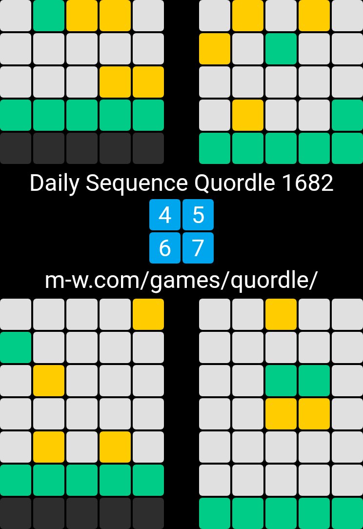 AndyC911's tweet photo. Daily Sequence Quordle 1682
4️⃣5️⃣
6️⃣7️⃣
https://t.co/8MGw6zw4tD https://t.co/dAik5phqzS
