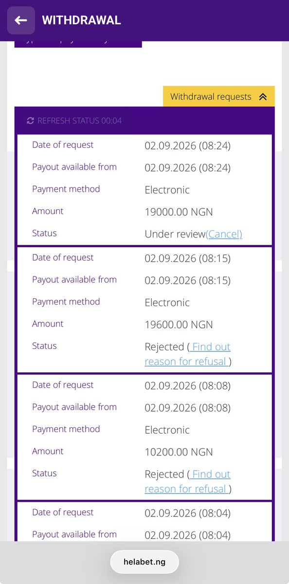 ajosze's tweet photo. @helabetNG  my user ID 1771100145
This is frustrating I can’t withdraw since 4 days now ..getting the same refusal https://t.co/VnDSCJ6YIq