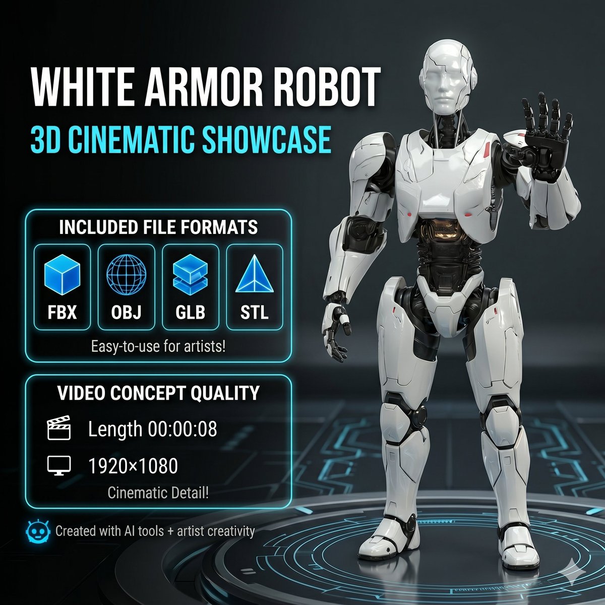 anyinfo69's tweet photo. White Armor Robot 3D Model & Cinematic Video Concept https://t.co/k3WovdS9uJ
#whitearmorrobot #3Drobotmodel #futuristicscificharacter #cyborg3Dasset #AIassisted3Dart #robotcinematicvideo #FBX #OBJ #GLB #STL #gamereadyrobot #3Dprintingrobotmodel https://t.co/p5C8FKHH0t