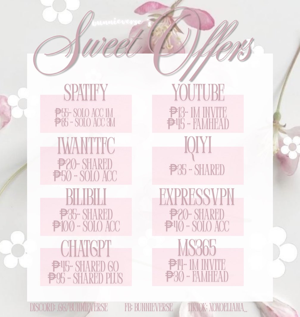 chizrye's tweet photo. ⠀ ⠀ ⠀ ⠀ ⠀
                               ⡞⠳⣄⣀⣠⠞⢷ ֹ۪
                      sweet offers for you !!
     offers: premiums &amp; socmed booch ^^

!! see photo for pricelist &amp; dm me to purch.
🍥 (pinned for legitimacy &amp; sh.p links)

tags: lfs premium lfb https://t.co/ybpjQGysQb