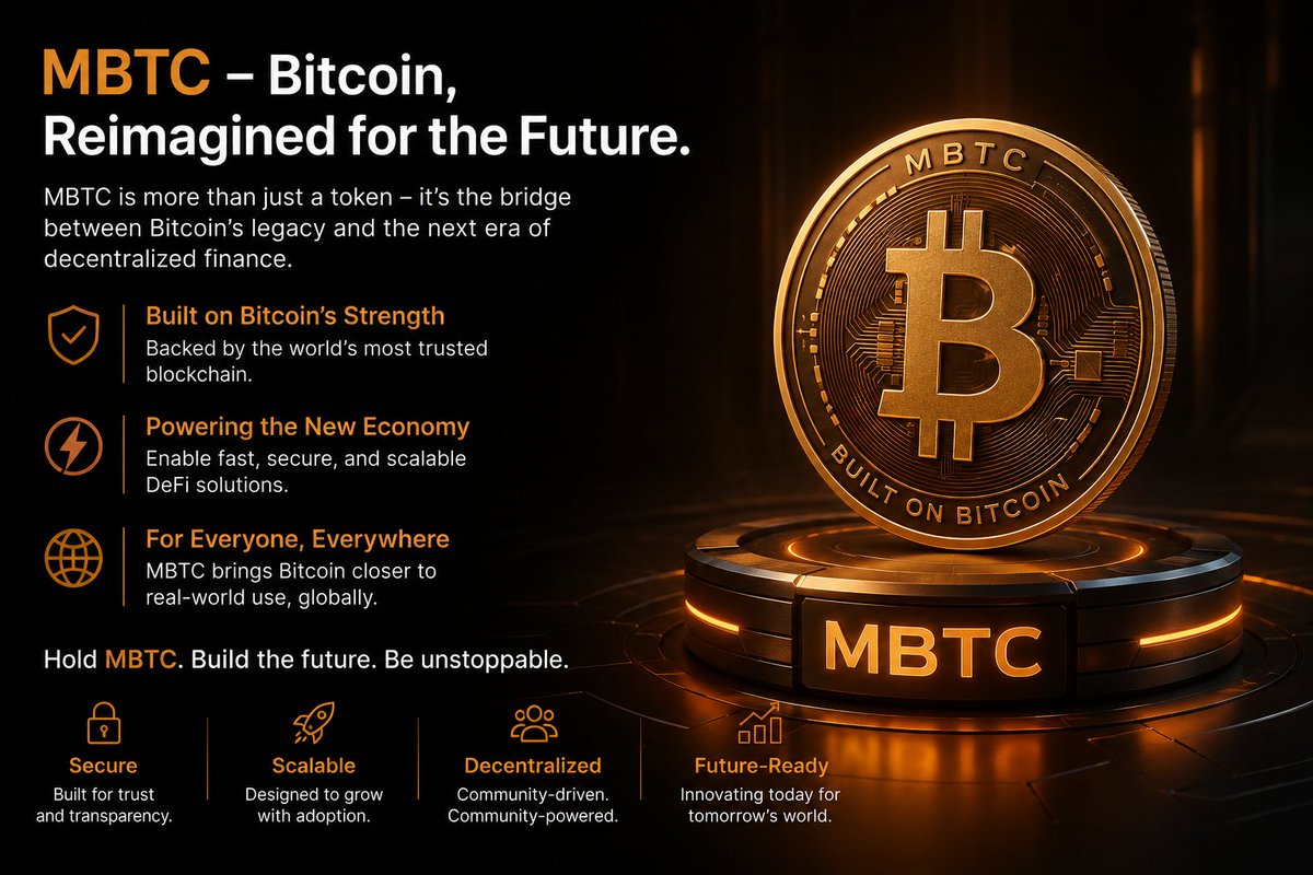Avhilx1's tweet photo. MBTC aims to connect Bitcoin’s strength with the next generation of decentralized finance. ⚡

🔸 Built on Bitcoin
🔸 Secure &amp; scalable
🔸 Designed for real-world use
🔸 Community-driven

The future of Bitcoin-powered innovation is here. 🟠

#MBTC #Bitcoin #Crypto #DeFi https://t.co/cxdOKLMUXw
