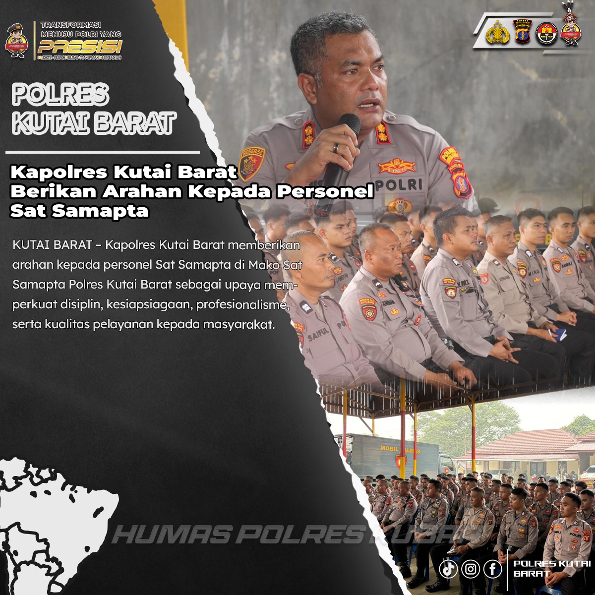 PolresKubar2's tweet photo. Kapolres Kutai Barat Berikan Arahan Kepada Personel Sat Samapta

Humas Polres Kutai Barat

#PolresKutaiBarat #PoldaKaltim #Polri #PolriPresisi #PolriUntukMasyarakat #PolriHumanis #SatSamapta #Kamtibmas #PelayananMasyarakat #Keamanan #Ketertiban #Profesional #Disiplin https://t.co/xr6QCBlJVu