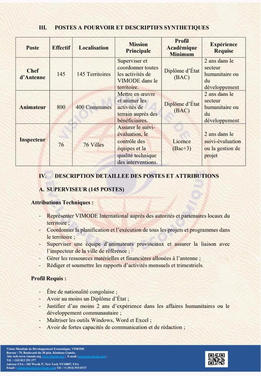 Agora_Mag2000's tweet photo. Offre d'emploi N°03/VIMODE/2026

Conformément à son plan stratégique d'expansion et de renforcement de ses interventions sur l'ensemble du territoire national, VIMODE International lance un vaste recrutement pour plusieurs postes.
Découvrez-les ci-dessous : https://t.co/ijO86rXHC5