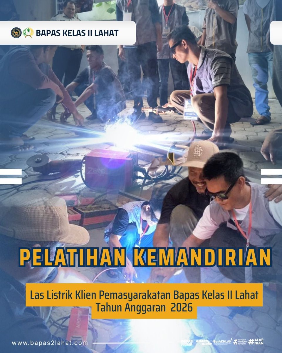 bapaslahat's tweet photo. Bapas Kelas II Lahat Gelar Pelatihan Kemandirian Las Listrik bagi Klien Pemasyarakatan

Sebagai bagian dari upaya meningkatkan keterampilan dan kemandirian klien pemasyarakatan, Bapas Kelas II Lahat menyelenggarakan Pelatihan Kemandirian Las Listrik Tahun Anggaran 2026. https://t.co/zKcN3Agaja