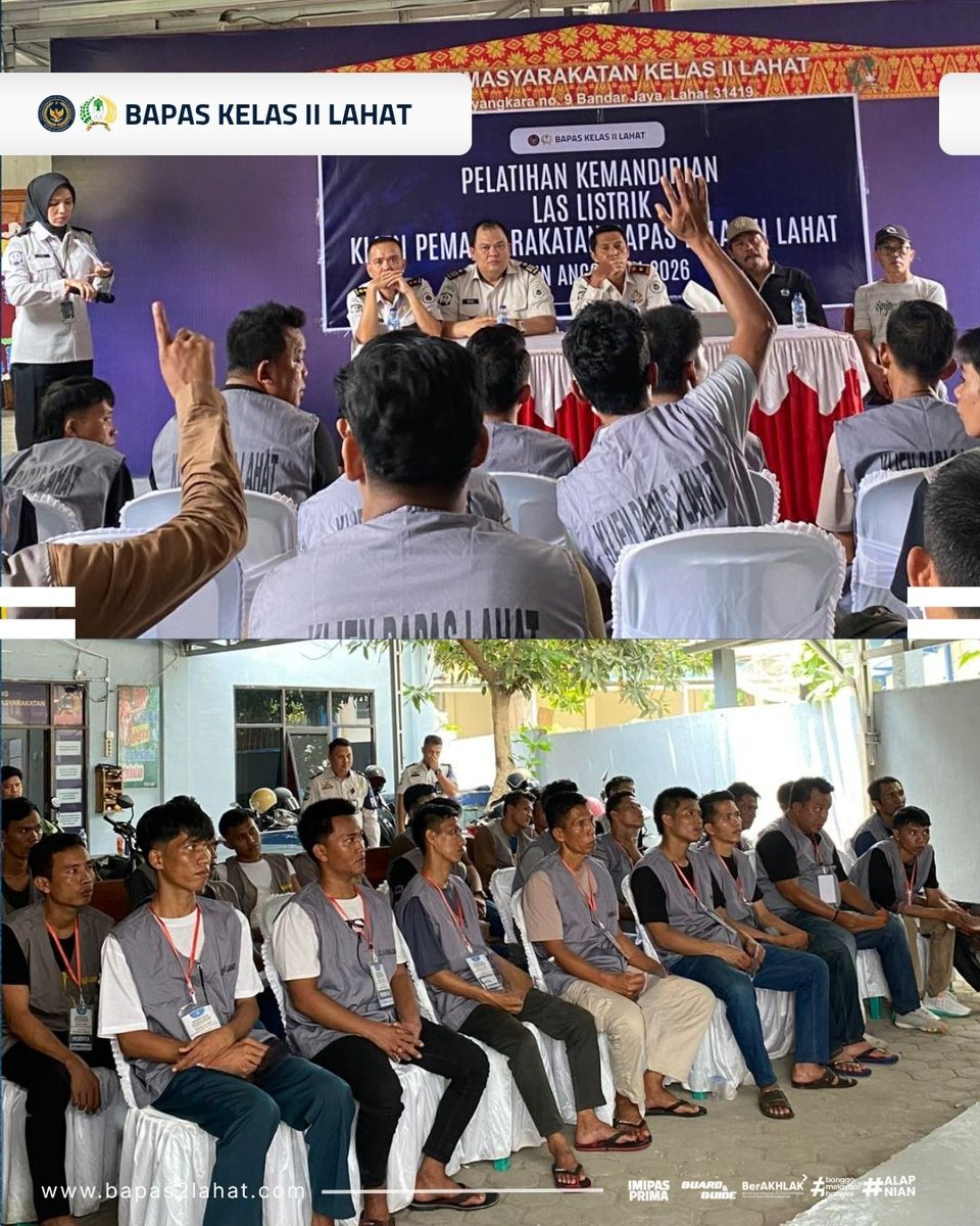 bapaslahat's tweet photo. Bapas Kelas II Lahat Gelar Pelatihan Kemandirian Las Listrik bagi Klien Pemasyarakatan

Sebagai bagian dari upaya meningkatkan keterampilan dan kemandirian klien pemasyarakatan, Bapas Kelas II Lahat menyelenggarakan Pelatihan Kemandirian Las Listrik Tahun Anggaran 2026. https://t.co/zKcN3Agaja