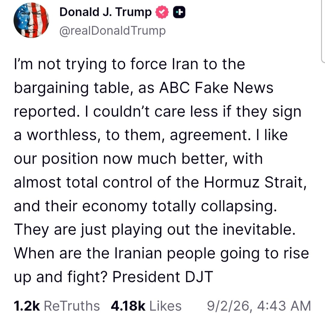 siaxares's tweet photo. Mr. President, Iranians have been ready to rise for years. We tried unarmed. They answered with 100,000+ dead by your estimates.

Your pressure is working: rial at 2.15 million to the dollar, fuel shortages, IRGC sites on fire, Hormuz card dead.

Keep hitting. No worthless deals. Give us the opening and we finish it under King Reza Pahlavi.

The lions are waiting.

#KingRezaPahlaviForIran #LionSonRise