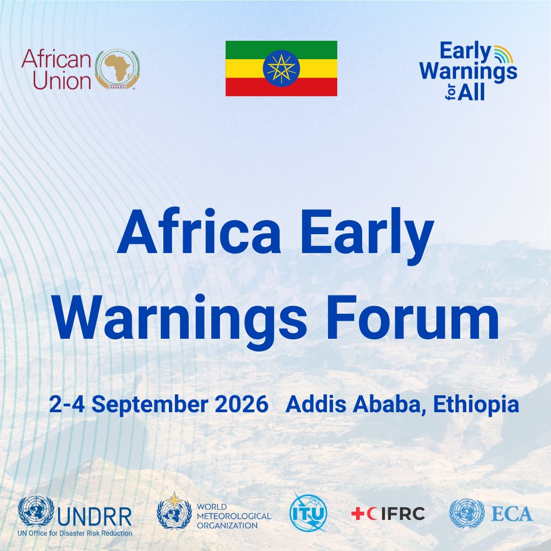 UNDRR_Africa's tweet photo. The Africa Early Warnings Forum has officially opened in Addis Ababa! 🇪🇹 🎊 Actors from around the continent are developing strategies for the accelerated implementation of effective, sustainable, and nationally owned #MHEWS 🚨🌍 #AfricaEWForum https://t.co/iH5Eahhb4m