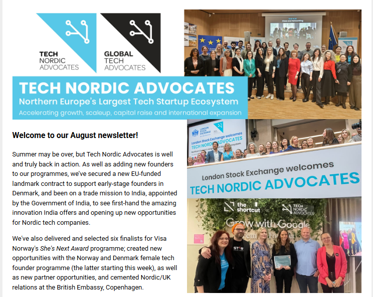 TechNordicAdv's tweet photo. 🗞️In case you missed the announcement, our August newsletter is out now.
Read the full update here: https://t.co/CfxYn7elXd
Want future news straight to your inbox? Sign up on our website (link in bio).
#TechNordicAdvocates #Newsletter #NordicTech #Innovation #Startups https://t.co/s8PLeNnMMF