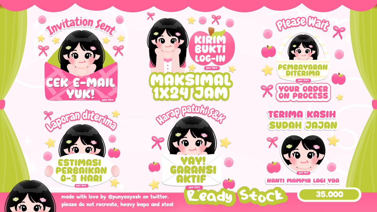 punyaayesh's tweet photo. bantu retweet? terima kasih yaa <3

hello gucyy! adaa ready stock sticker pack siap dijemput melalui wa/dm 

: free retext
: bisa bundling wallpaper, wm, dan lainnya 
: bisa tambah jumlah stiker

aku open by request juga, boleh cek katalog di bio ~
met jajankk :3

#bealanjaㅤ https://t.co/E5QuTQAyWp