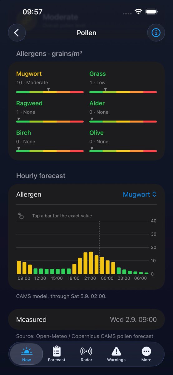 metericapp's tweet photo. Metaric 1.4.2 will soon enter BETA status 🚀. Alongside minor fixes and enhancements, a pollen forecast 🌳 and the option to hide radar labels will be included, allowing clearer imagery of radar layers ☀️. https://t.co/oGgv2c7q8N