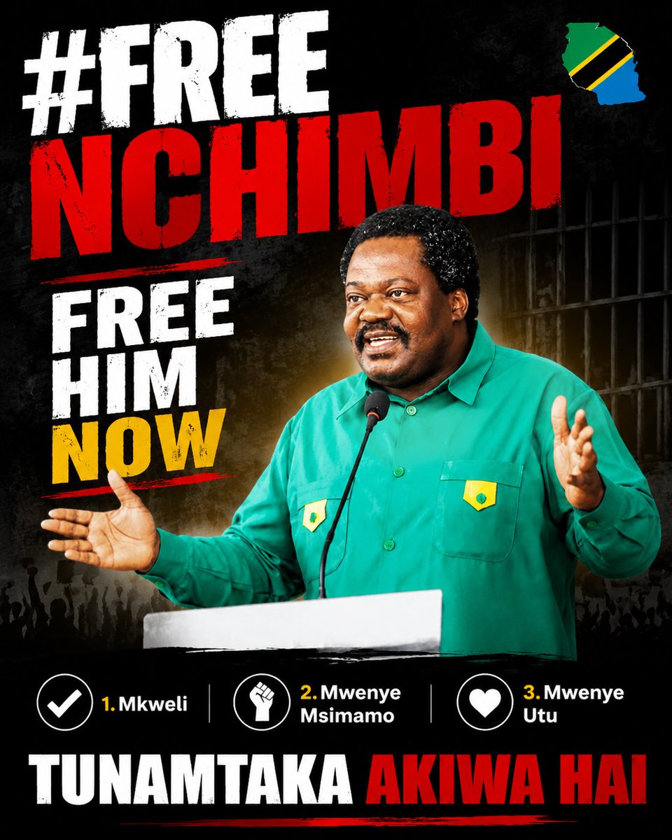SenetaGenZ's tweet photo. Alisimama kwa kile alichoamini.
Leo swali la taifa ni moja tu Dkt. Emmanuel Nchimbi yuko wapi?
Tunamtaka akiwa hai.
#FreeNchimbi
#FreeHimNow
#WhereIsNchimbi
Watanzania Repost ili Tumpate. https://t.co/zsXFi1Y0JV