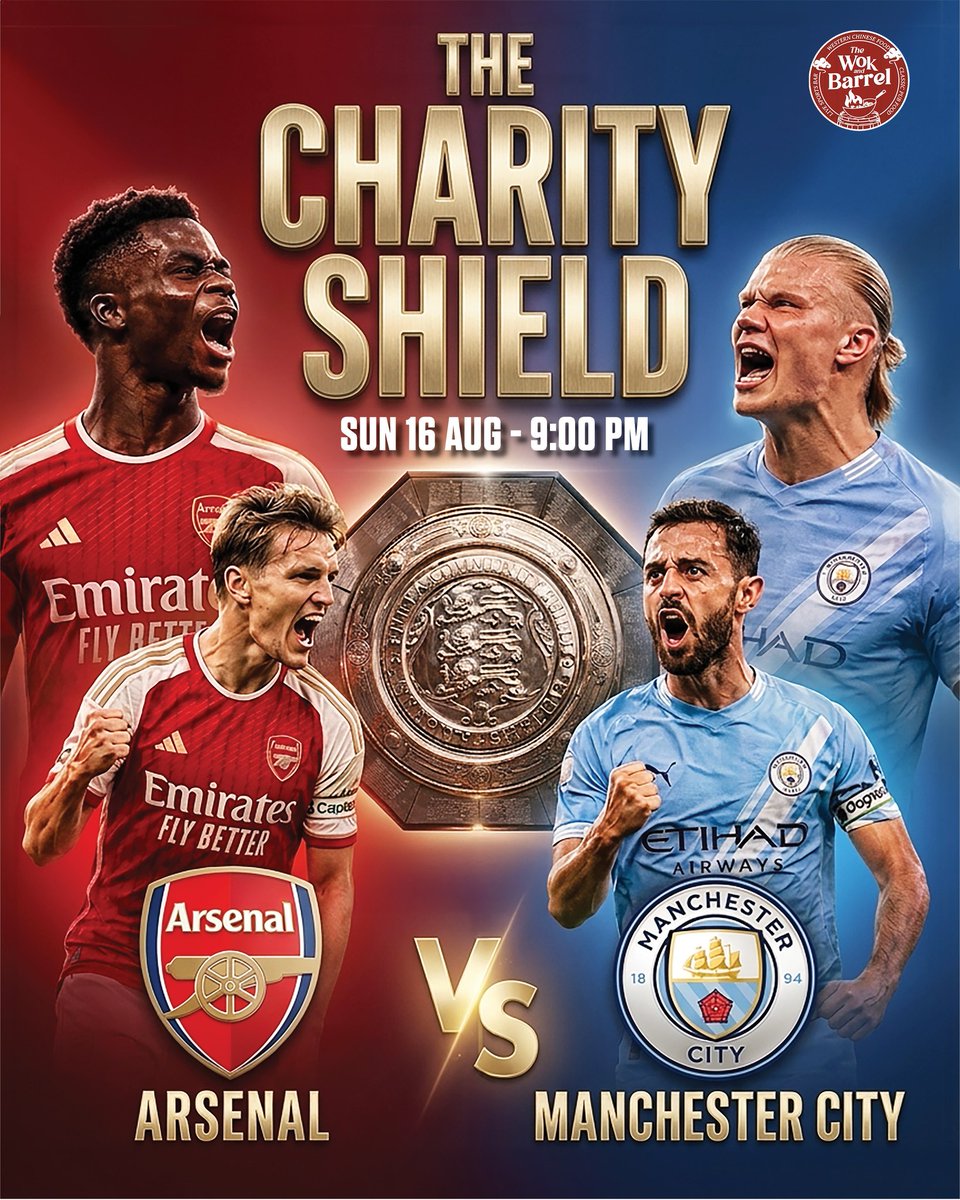 CaryWitchaffm's tweet photo. The Charity Shield showdown is here! Arsenal face Manchester City this Sunday, August 16 at 9:00 PM. Watch live on our big screens with cold beer, classic pub food, Western and Chinese dishes, and an unforgettable night of football. https://t.co/d4u9tDsQ29
