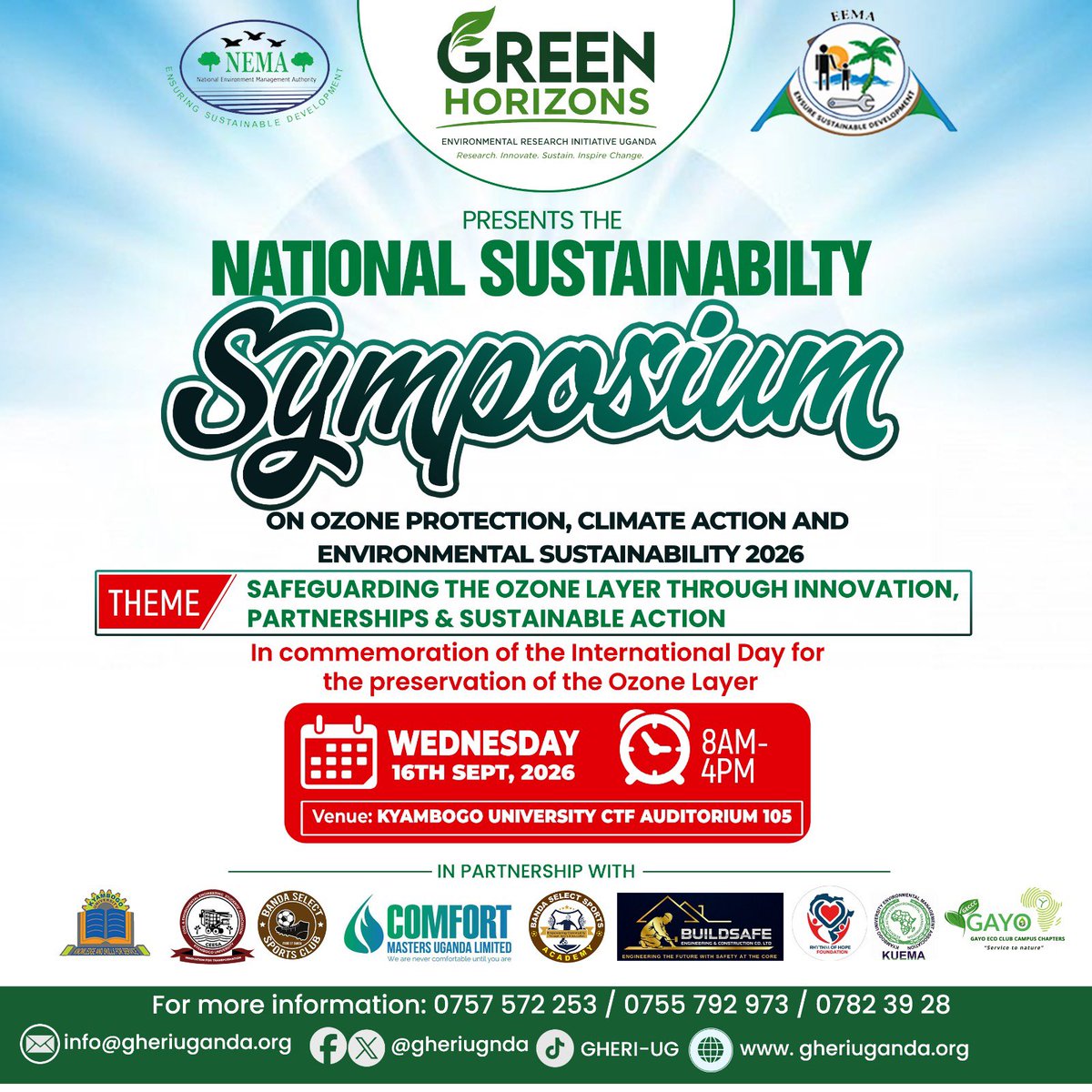gheriuganda's tweet photo. GHERI invites you to the National Sustainability Symposium 2026! 
Join us as we commemorate the International Day for the Preservation of the Ozone Layer under the theme:
“Safeguarding the Ozone Layer Through Innovation, Partnerships &amp; Sustainable Action.” https://t.co/HnRdUW4eB4