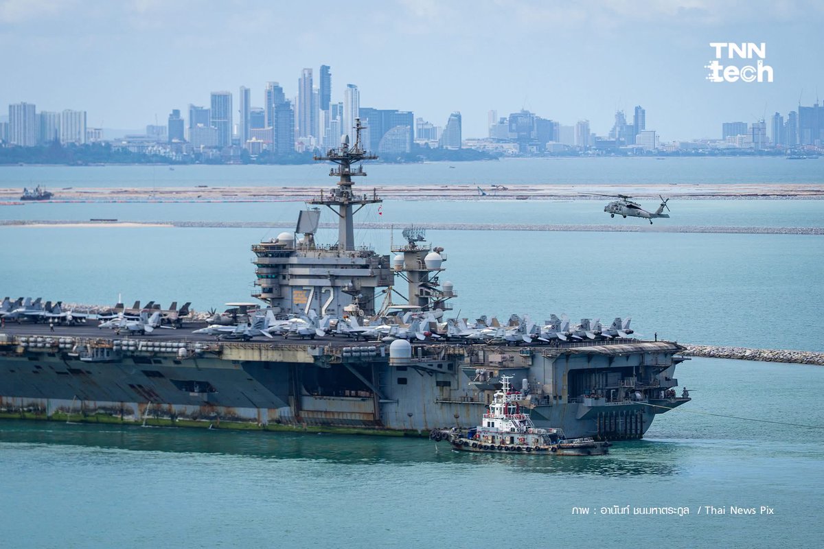 TheBaseLeg's tweet photo. USS Abraham Lincoln (and her aircraft) looking worse for wear as she pulls into Sattahip/Pattaya in Thailand https://t.co/nyWvZy8prk