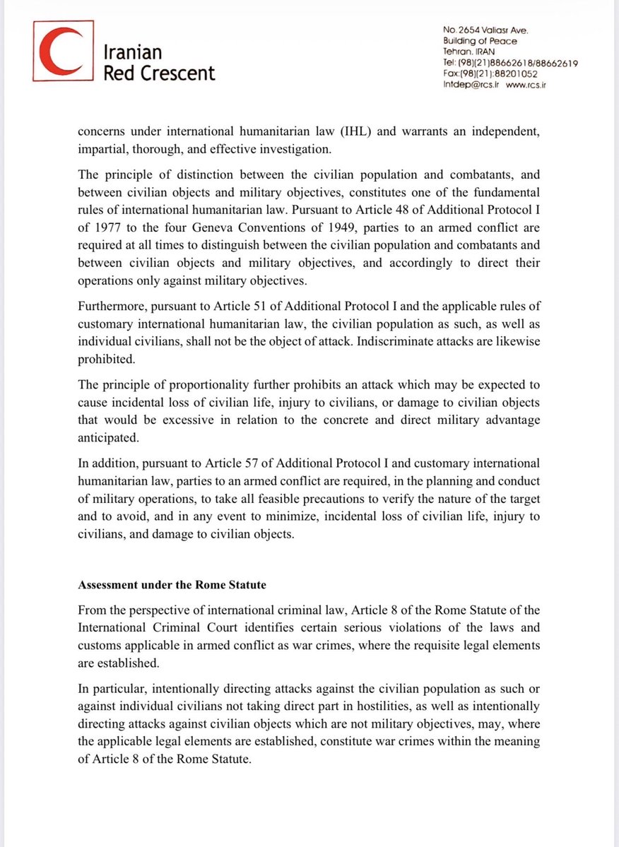 Iranian_RCS's tweet photo. In a letter to the Prosecutor of the International Criminal Court, the President of the Red Crescent Society of the Islamic Republic of Iran has called for legal action following last night’s U.S. missile strike on a wedding ceremony in Kohestak, Hormozgan. https://t.co/5zpRLtrapF