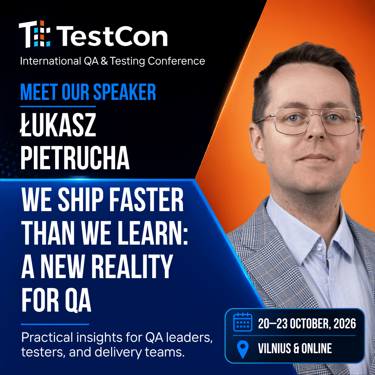 TestConEurope's tweet photo. Are your teams shipping faster than they can learn? Join Łukasz Pietrucha at TestCon Europe, for “We ship faster than we learn: a new reality for QA.” Discover the hidden tax of speed in modern software delivery.

Reserve your spot today! https://t.co/Uqj16lzKEx 📝🔍 https://t.co/E74XnGvaQ7