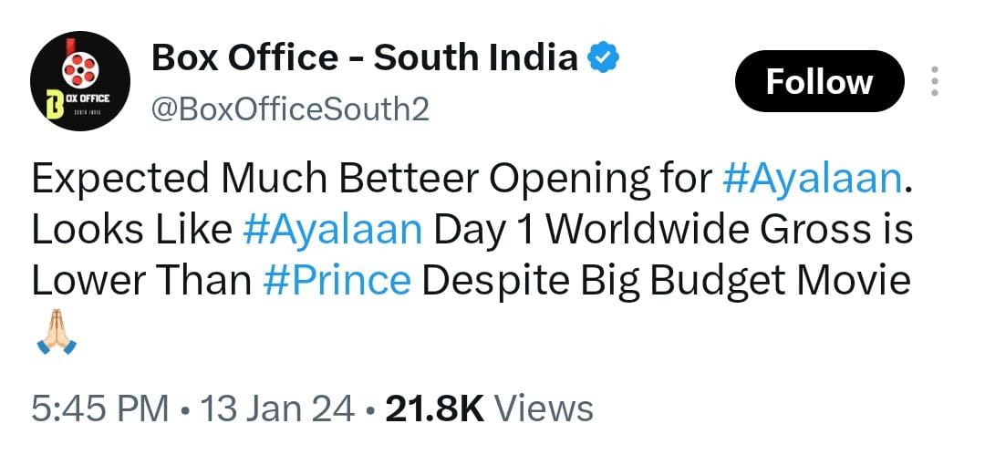Suruli__Offl's tweet photo. //irrelevant to TN audience//

This is @Siva_karthikeyan situation in TN. He is wom/festival dependent hero.. Outside TN no market. Ex: 9 - 50cr films in TN but 100cr film just 3 - equivalent to Pradeep..👍 https://t.co/eGXnZD0PW0