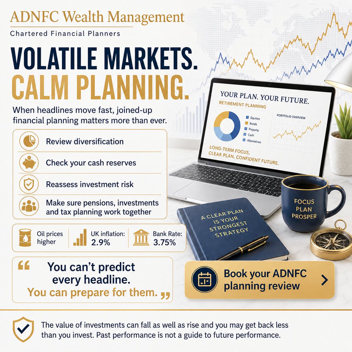 ADNFCWEALTH's tweet photo. Volatile markets. Calm planning.

With inflation, interest rates and global uncertainty still shifting, now is a good time to review your investments, pensions and risk.

📩 Speak to ADNFC about a financial planning review.

#FinancialPlanning #Investments #Pensions #ADNFC https://t.co/jR4bxHhQVh