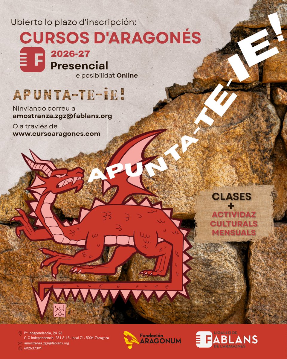 ligallo's tweet photo. ¡Ubrimos las plazas pa lo curso 26-27!
Viene-te-ne a aprender la luenga aragonesa e a goyar en buena companyía. Sinse limite d'edat y horarios flexibles.
Amás iste curso trayemos novedaz! Cada mes desenrollaremos esferents actividaz conectadas con a nuestra cultura. Apunta-te-ie https://t.co/q4OHJ8VroV