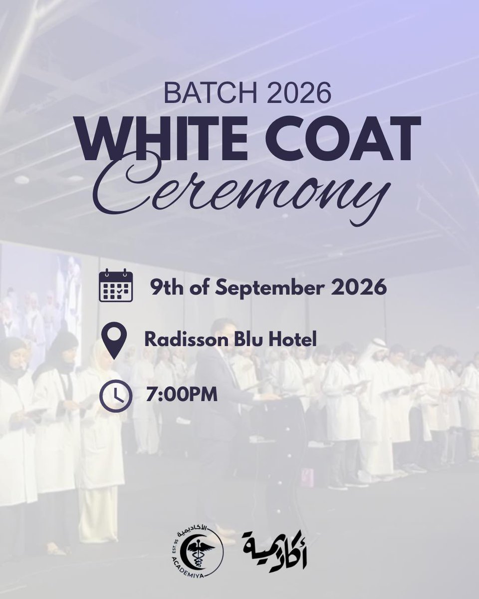 Academiyah's tweet photo. ✨Batch 2026✨
Here’s to the first step toward the doctors you’ve always dreamed of becoming🩺
The White Coat Ceremony marks the start of a journey built on compassion, dedication, and purpose. Today, we celebrate how far you’ve come and everything that lies ahead #TheFirstPulse https://t.co/k0kaB1Wbfx