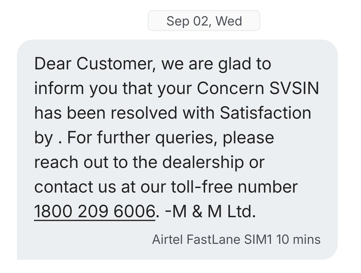bit_verma's tweet photo. Hello @mahindraesuvs my issue is not resolved still I got this SMS.

What is this? How can you mark it closed without even talking to me?

@18002096006 @Mahindra_Auto https://t.co/5yoiFCsbF1