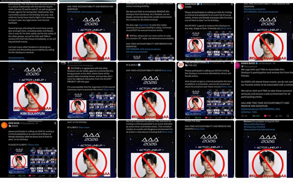 wookie_xx's tweet photo. New 15 fandoms join the boycott! Totall of 25 fandoms are boycotting AAA &amp; TMA for inviting the pedo 👏🏻

Atinys
WAVs 
P1ece
WeFlip
Evers
Day one 
Closer 
42S
TiiiKiii
BRIIZE
MIDZYS
ALLYZ
KISSY
Wonyoung solo fandom 

#KimSooHyunOutAAA  
@thefact_TMA @STARNEWS_AAA @starnewskorea https://t.co/GCSlE7EQPZ
