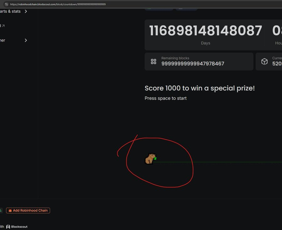 Catwelpm's tweet photo. Did some digging in the source code 

That little capybara running the Dino-style game on the blockscout Robinhood Chain countdown page? Its name is literally "sprite"  right there in the inspect element.

https://t.co/9TFTqUDwm3 https://t.co/QNNZ02tXS3