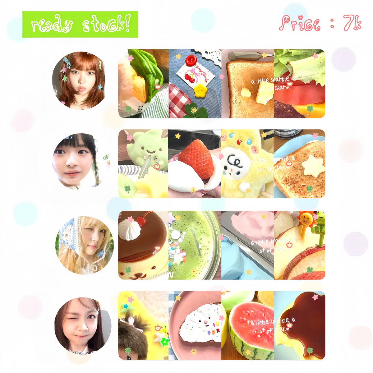 byceaaa's tweet photo. Help repost, thank u 💗

Halo! Aku ada layout moodie ready stock 🍎🥬 chara Kya, Hanni, Yuha, &amp; Carmen with price 7.000! Ava png only &amp; bisa qris 
#bealanja https://t.co/GY4k58KVG5