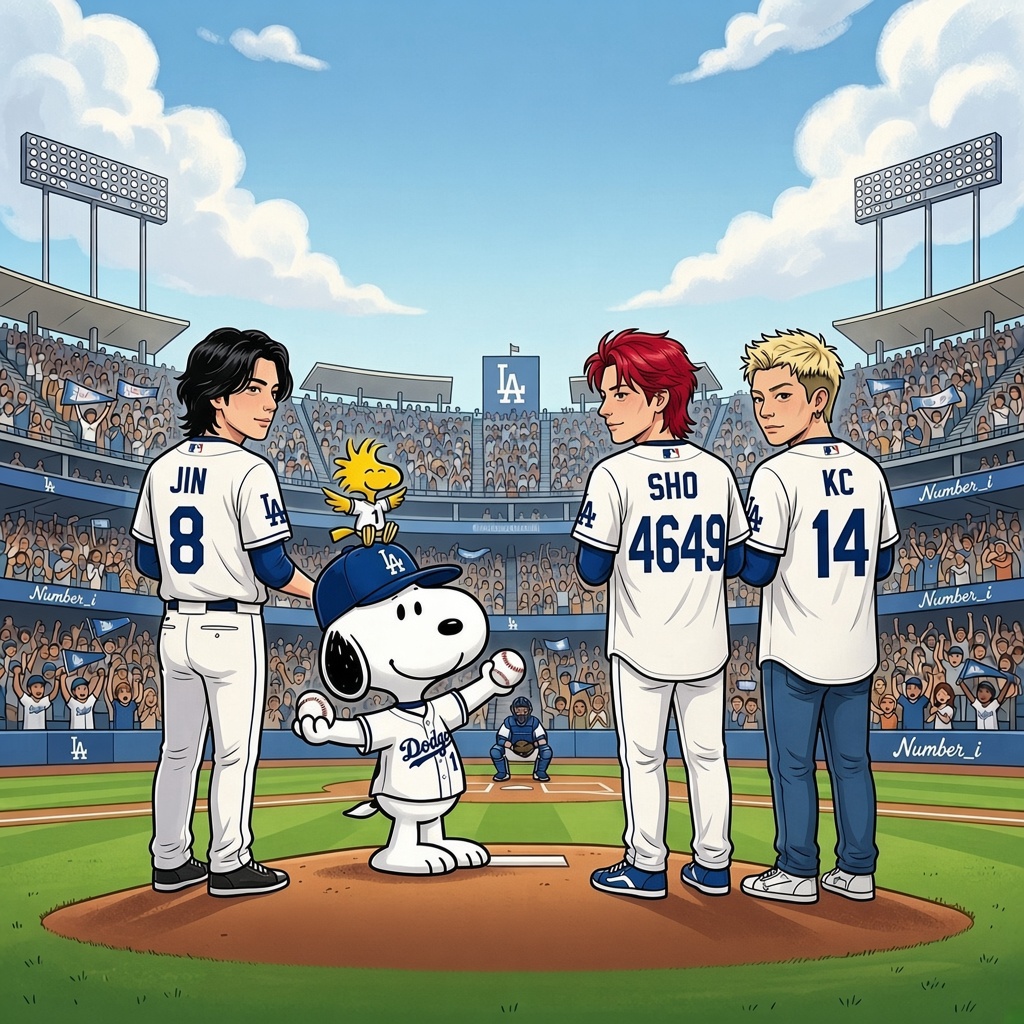 GallerySnoopy's tweet photo. Snoopy 𝗫 Number_i
#Number_i 
#Number_i_Dodgers   
#Firstpitch https://t.co/LffWKLYsfS