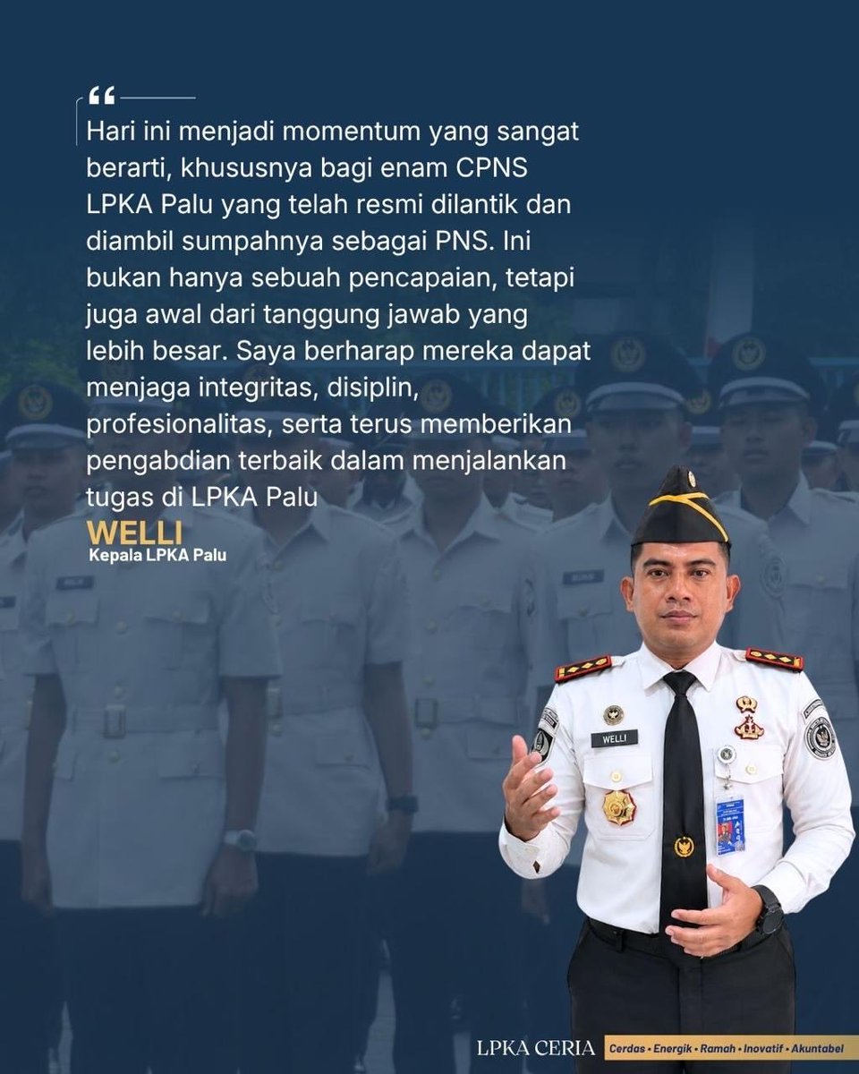 LPKAPALU's tweet photo. Usai Jalani Masa CPNS, Enam Pegawai LPKA Palu Resmi Dilantik Jadi PNS

PALU — Sebanyak enam Calon Pegawai Negeri Sipil (CPNS) Lembaga Pembinaan Khusus Anak (LPKA) Kelas II Palu resmi dilantik dan diambil sumpah/janji sebagai Pegawai Negeri Sipil (PNS), Selasa (2/08/26). https://t.co/rqmO7OaxG2