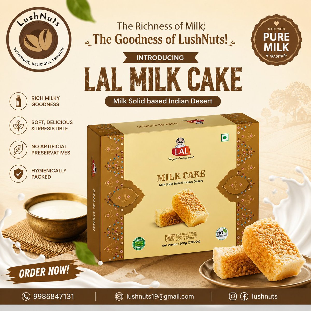 lush_nuts's tweet photo. 🥛✨ Enjoy the rich, creamy goodness of LAL Milk Cake — a delicious traditional Indian sweet, now available at LushNuts! 🤎

👤 Founder: Karthik Raikar
📞 9986847131 | 📧 lushnuts19@gmail.com
#LushNuts #LALMilkCake #IndianSweets #MilkCake #SweetCravings https://t.co/m5J5FTiACN