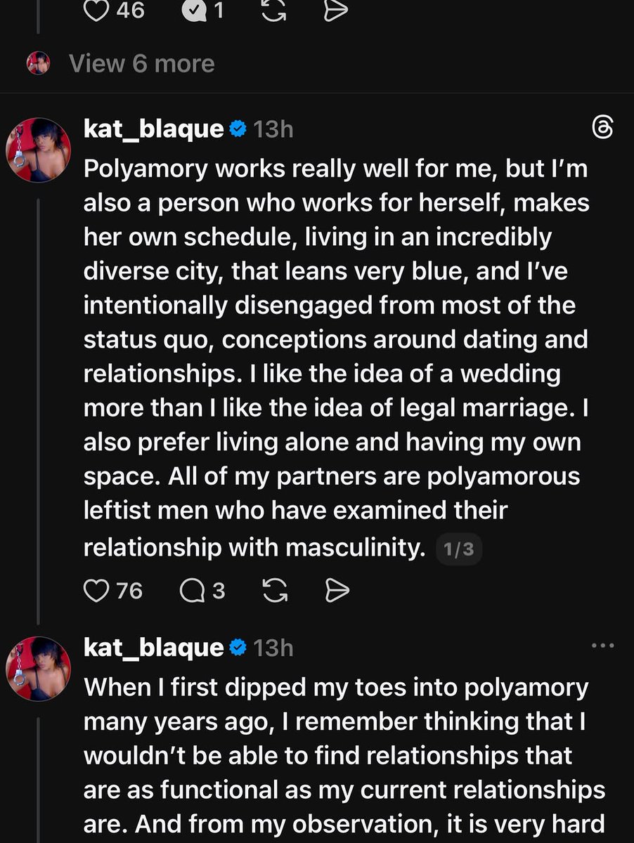 kat_blaque's tweet photo. Polyamory can be aspirational for a lot of people before they actually are able to experience Love. I had to experience monogamy and love for the first time to understand that I could experience love with more than one person. https://t.co/zDuX0EAIuw