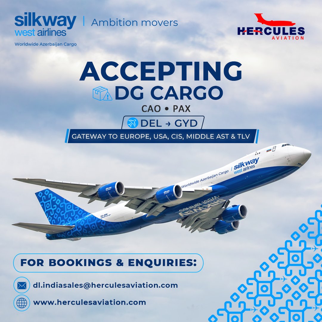 haplindia's tweet photo. ACCEPTING DG CARGO | CAO โข PAX
Bookings & Enquiries:
๐ฉ sales.del@herculesaviation.com
๐ https://t.co/zS6GqPfTd1
#silkwaywestairlines #herculesaviation #DGCargo https://t.co/LeUqiiHQHV