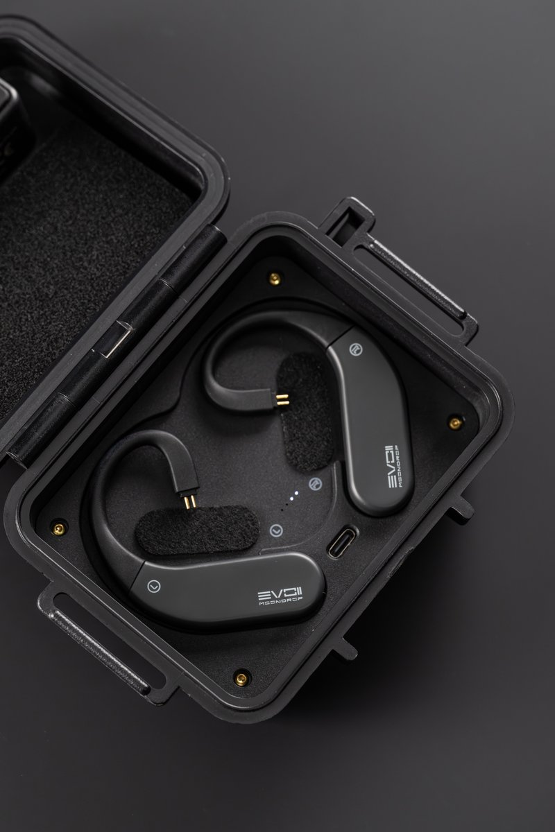 MoondropLab's tweet photo. Finally! EVO 2 has arrived. 🎉
The next-generation earhook is here, priced at US$99.99.

We’ve reengineered everything, here’s what’s new:
- MOONDROP TWS-1 custom Bluetooth Chip
- 2nd generation online interactive DSP, supports custom touch 
- Water-resistance and crush-proof charging case
- 60ms low-latency game mode
- Beamforming ENC
- 15+45hrs long service life
- Supports LHDC V/LDAC/LC3
- Class-D digital power amplifier chip
- Replacement pin connector design
...

Dive into the details now!