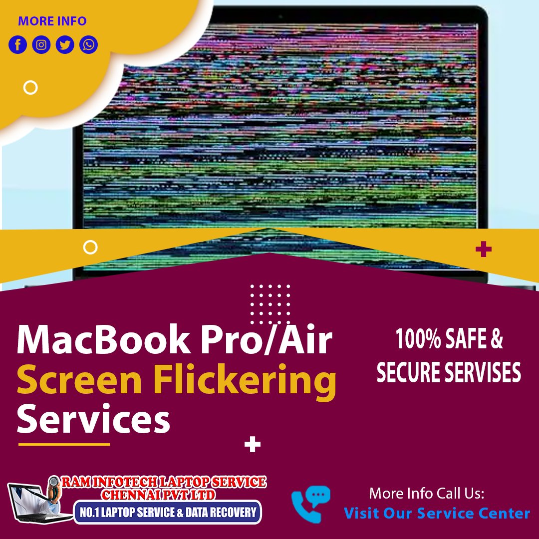Raminfotech_Lap's tweet photo. MacBook Pro/Air Screen Flickering? Get It Fixed at Raminfotech Laptop Service Chennai Pvt Ltd!
https://t.co/sPwYRXdc5a
Is your MacBook Pro or MacBook Air screen flickering, causing distractions and eye strain? Don’t let screen issues interrupt your work. https://t.co/HBewSm2WRD