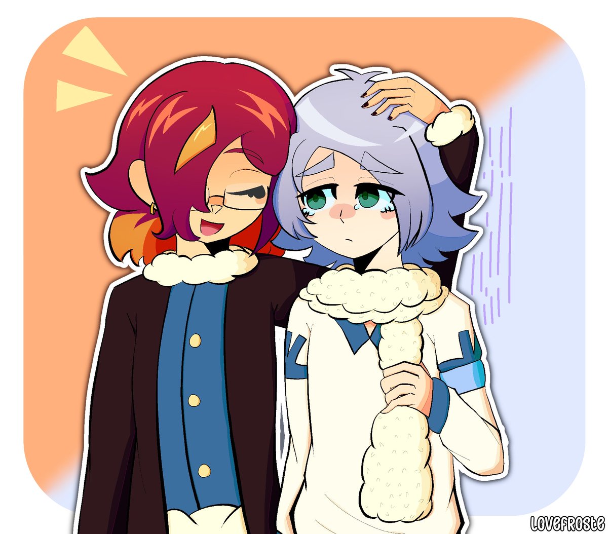 lovefroste's tweet photo. “There, there. It'll be okay ♪”
based off the newest merch set! 

© me :3c • #yumetwt #yumeship https://t.co/oeI2Mb3I82