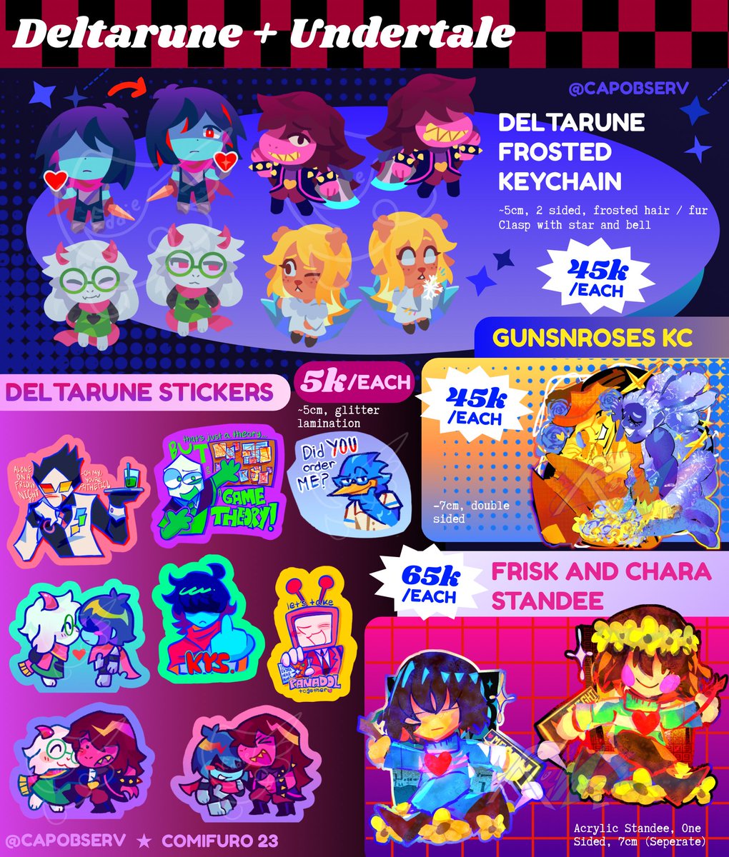 CapObserv's tweet photo. 🌟Fandoms: #Deltarune, #Undertale, #Evangelion, #adventure_time, Panty and Stocking

[14/17] #comifuro23 #cf23 https://t.co/bxzJztWmib