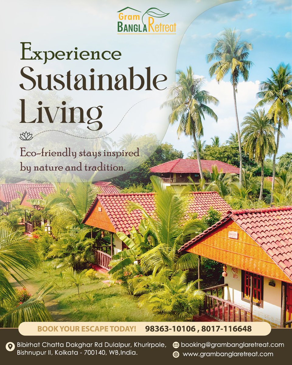 RetreatGram's tweet photo. Experience Sustainable Living in the Lap of Nature!

Escape the hustle and bustle and immerse yourself in the peaceful charm of nature at Grambangla Retreat. Enjoy a relaxing stay surrounded by lush greenery, beautiful landscapes, and traditional hospitality.

📞 98363-10106 | 8017-116648
📧 booking@grambanglaretreat.com
🌐 https://t.co/e6FVbxHCul
#GrambanglaRetreat #SustainableLiving #EcoFriendlyStay #NatureRetreat #WeekendGetaway #Travel #RelaxAndUnwind #explorenature