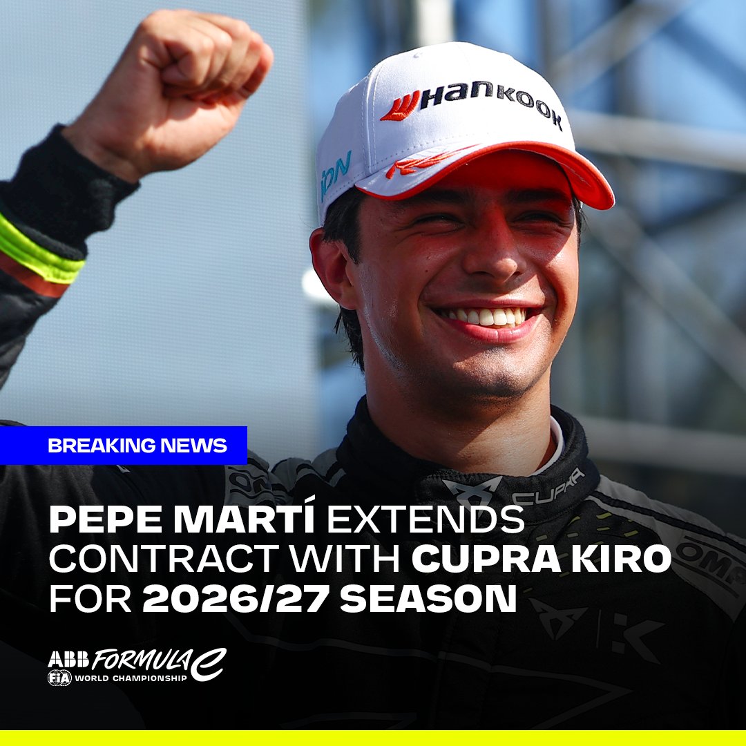 FIAFormulaE's tweet photo. BREAKING: Pepe Martí extends contract with CUPRA KIRO for 2026/27 season ⚡
️
#FormulaE https://t.co/4cc7KsYxGx