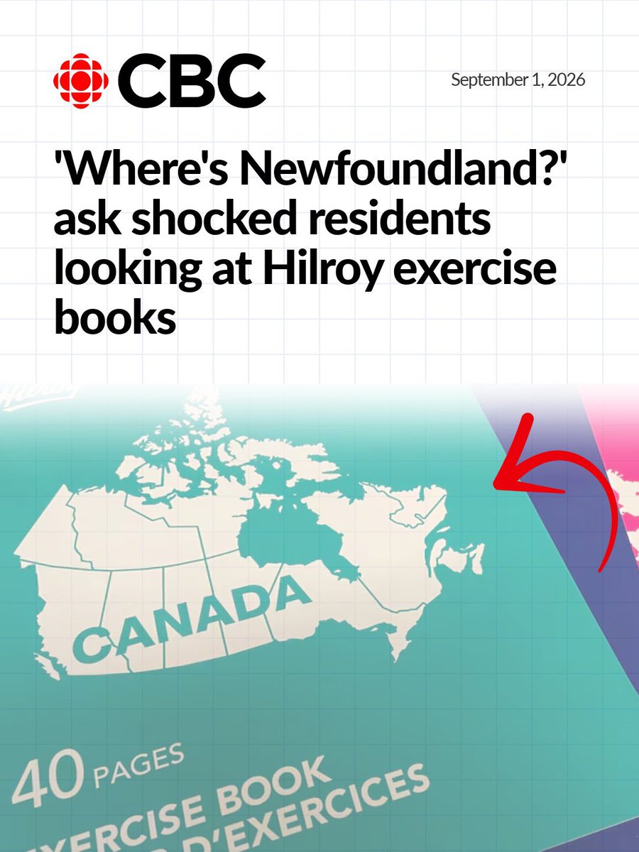 TonyWakehamNL's tweet photo. You can leave Newfoundland off an exercise book, but you can’t erase us.

Hilroy will never take away our identity, our history, or our place on the map. https://t.co/EnlgEVp3xX