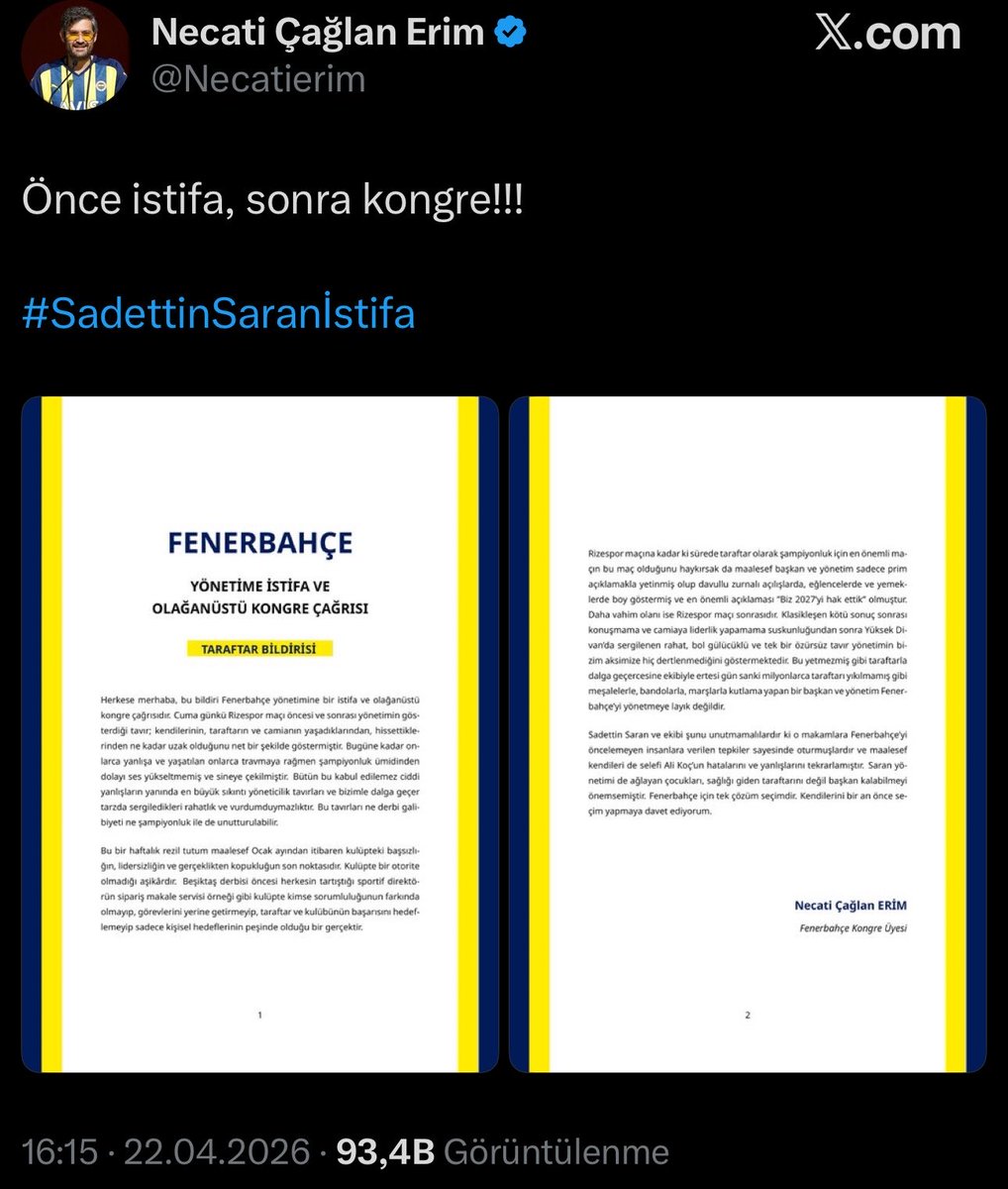 nikilauda1907's tweet photo. Necati’nin sevdiği kişilere istifa derseniz kötü niyetli bir hainsiniz.

AMA

Necati Eurolegue kazandıran kadroyu kuran Derya Yannier’e, seçime 1 ay kala Sadettin Saran’a, bir sene önce seçilmiş Ali Koç’a istifa diyebilir. Çünkü o Necati, her şeye hakkı var ama siz hainsiniz!! https://t.co/yMoQg6mg2m