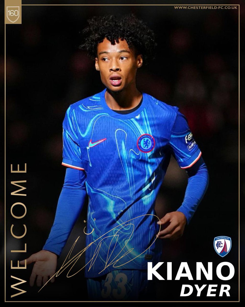 ChesterfieldFC's tweet photo. 𝐖𝐞𝐥𝐜𝐨𝐦𝐞 𝐭𝐨 𝐂𝐡𝐞𝐬𝐭𝐞𝐫𝐟𝐢𝐞𝐥𝐝, 𝐊𝐢𝐚𝐧𝐨 ✍️💙

We are delighted to announce the signing of midfielder Kiano Dyer on a season-long loan deal from Chelsea 📝

Subject to relevant approvals.

#Spireites https://t.co/S1R1JbzEKE
