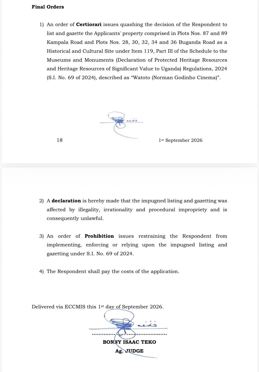 alpeastafrica's tweet photo. Case Alert:🔔 

The High Court has granted our client’s application for judicial review, quashing the decision of the Ministry responsible for Tourism, Wildlife and Antiquities to list and gazette Watoto Church’s Building (Watoto Downtown) as a historical and cultural site. https://t.co/FIVZ3FDFtq
