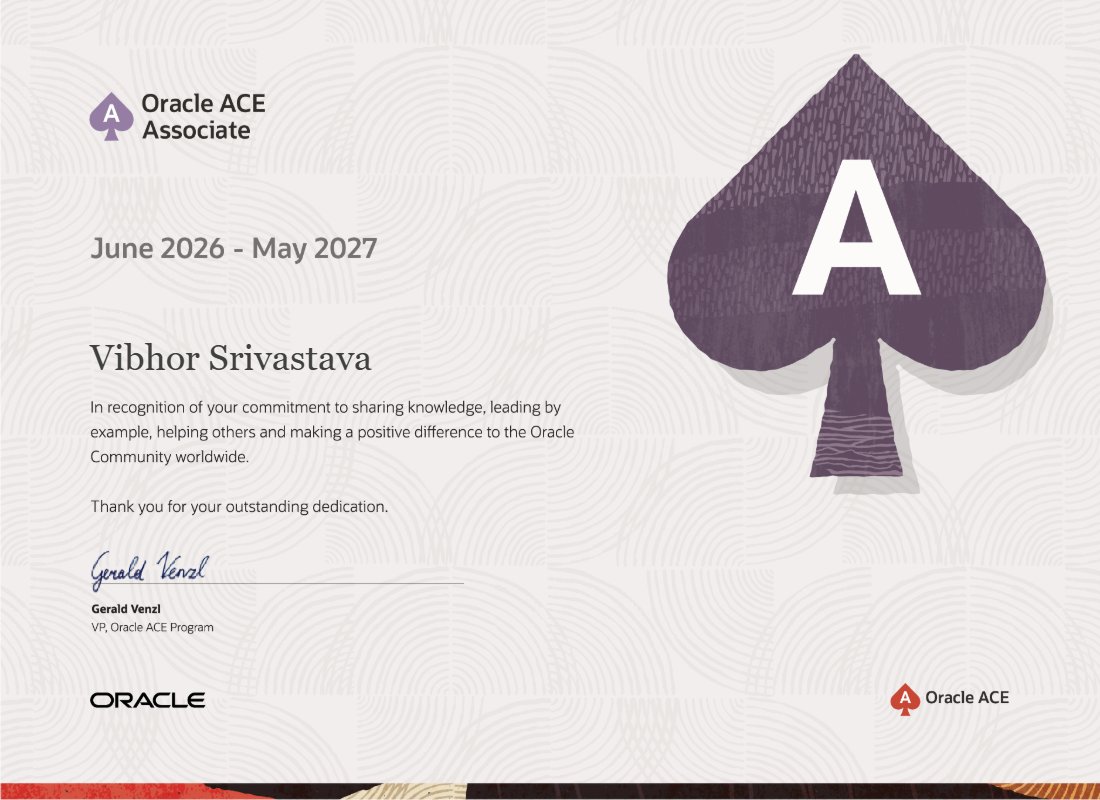 vksbindaas5's tweet photo. 🚀 Proud to share that I’m now an Oracle ACE Associate for June 2026 – May 2027, moving forward from Oracle ACE Apprentice. ♠️
Grateful for the journey of learning, sharing &amp; contributing to the Oracle community. 🙏

#OracleACE #OracleAPEX #OracleCommunity https://t.co/rfeUkIlDcH