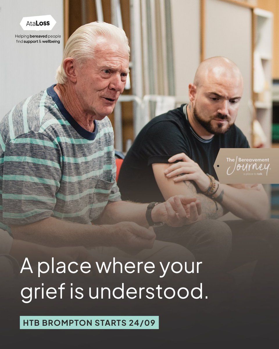 AtaLosscharity's tweet photo. If you’ve been carrying grief on your own, The Bereavement Journey® could help you connect with others who understand.

Our next in-person course at HTB Brompton Road (London SW7) starts on 24 September and spots are still available:
https://t.co/Xjm3oAcgP6 https://t.co/yxgMaNN6Pa