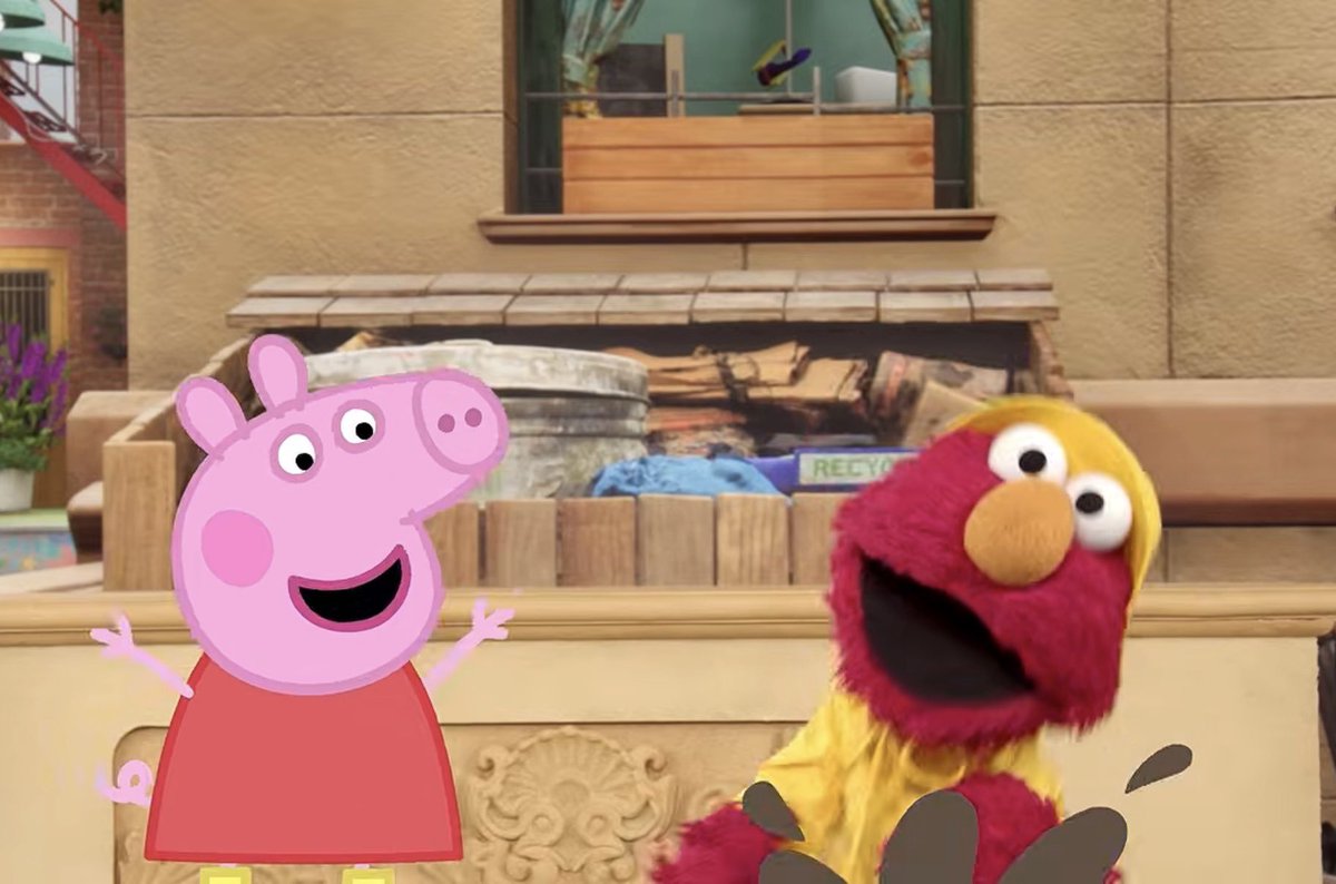 DiscussinCheese's tweet photo. Peppa Pig and Elmo have teamed up for the first time.  

They are releasing a song together about how to make a proper cup of tea, in a colaboration with Yorkshire Tea. https://t.co/k0W8Ry7uCn