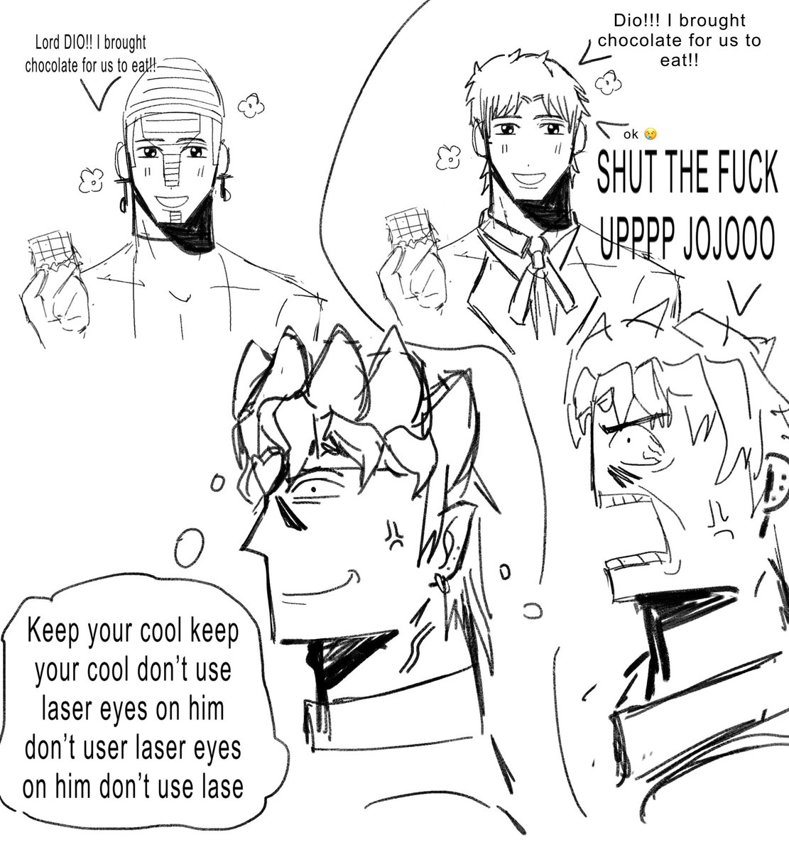 kafsilens's tweet photo. everyone loves chocolate! #jjba https://t.co/UV2MbNeS6g