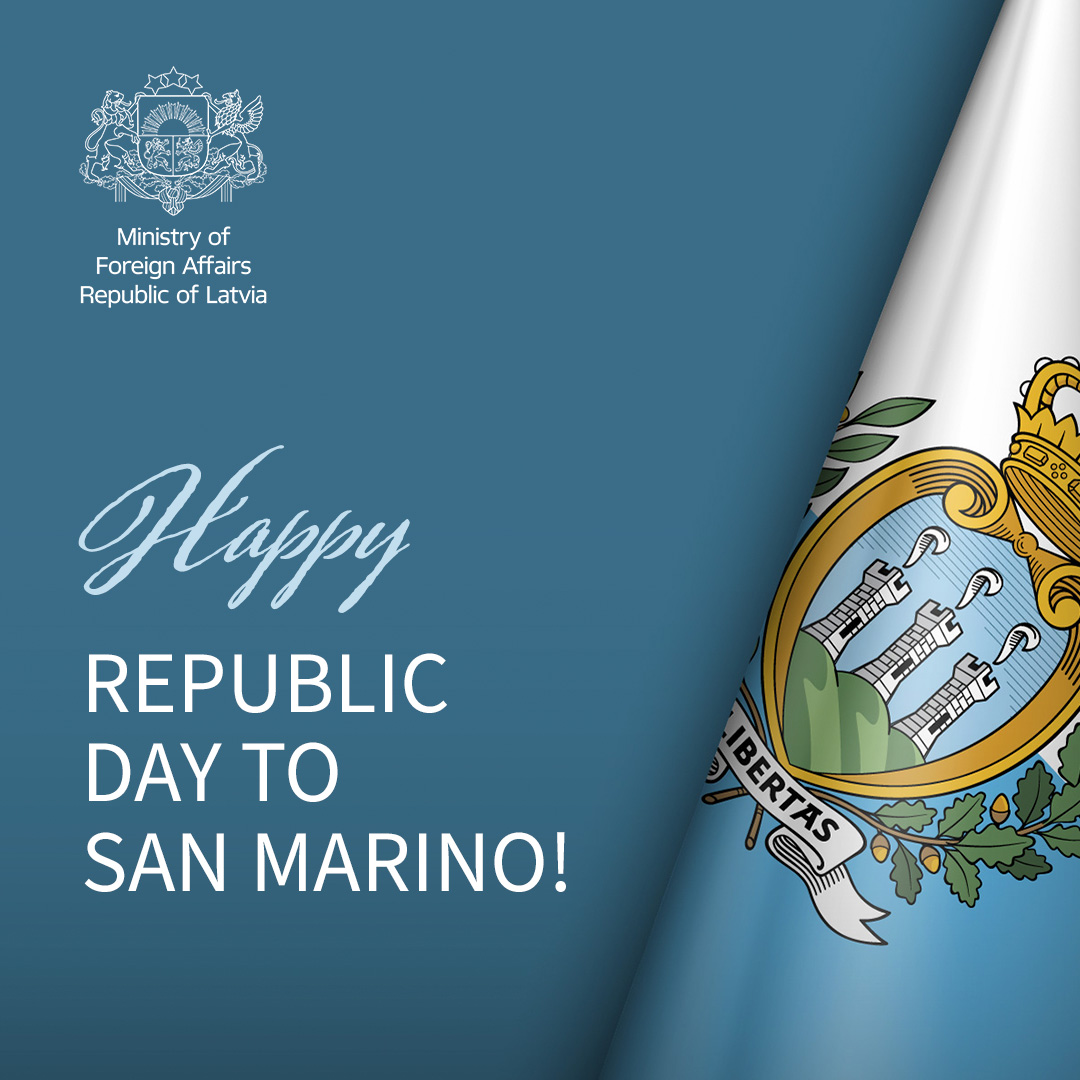 Latvian_MFA's tweet photo. Warm congratulations from Latvia 🇱🇻 to San Marino 🇸🇲 on its #RepublicDay! May the country continue to thrive and its people enjoy peace, prosperity and happiness.
@Latvia_Italy | @AffariEsteriSMR https://t.co/pnsSBRBK50